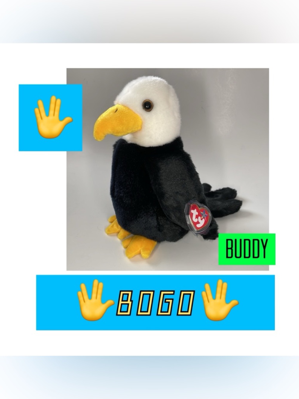 🖖BOGO🖖 2001 Baldy the Eagle Beanie BUDDY - 14 inches
